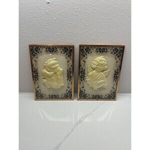 Reverse Paint Silhouette Bubble Glass Border Applied Plastic Angels Cherubs